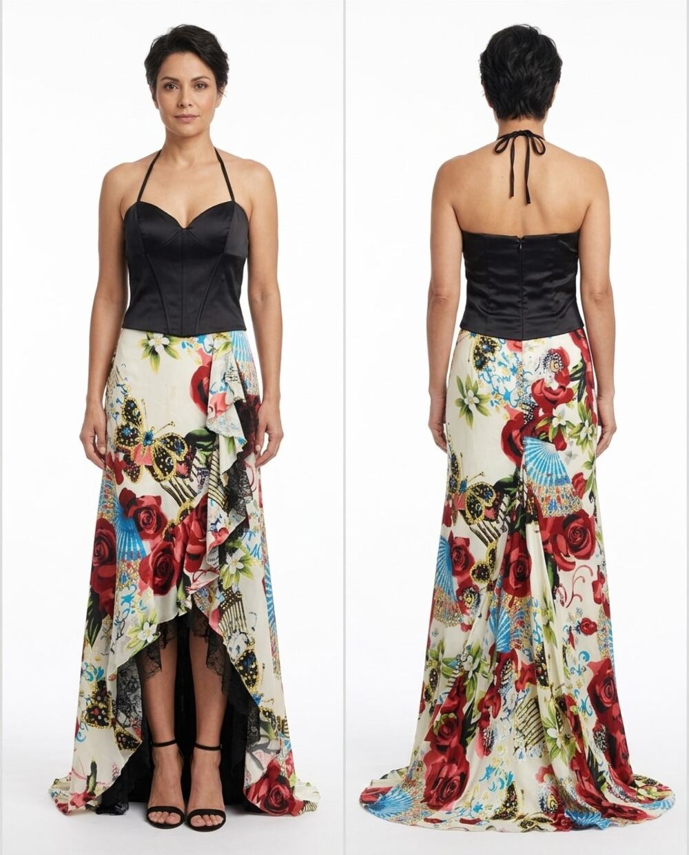 Jovani New York Silk Blend Ruffle Satin Asymmetrical Dress Women Size 8